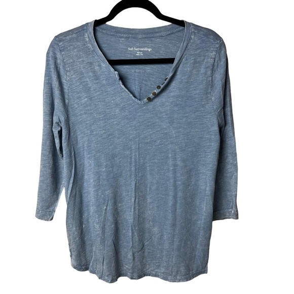 Soft Surroundings Button V Neck Relaxed Fit Top Size Medium Cotton Modal Tunic - Picture 1 of 8
